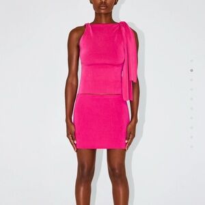 Khy sueded stretch top and matching mini skirt in Fuchsia. New with tags.